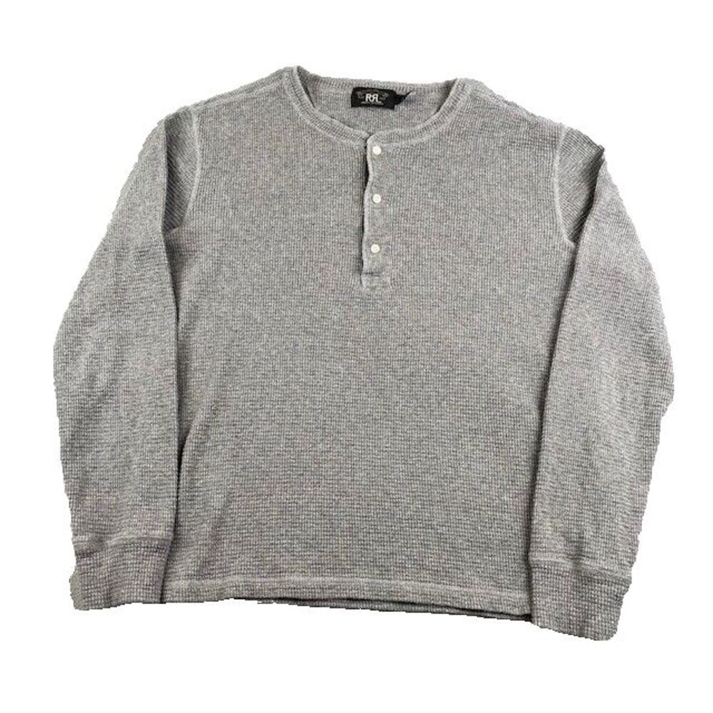 RRL Shirt Mens XL Gray Waffle Knit Henley Thermal Western Dad Camp